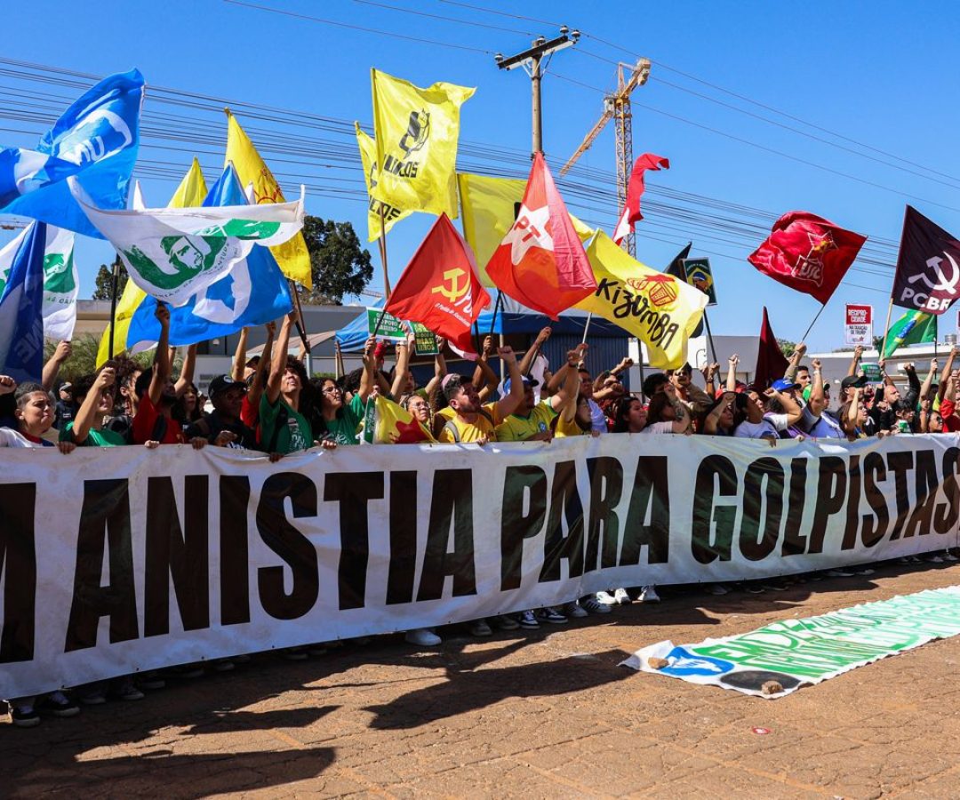 Em ato pró-soberania, manifestantes queimam bandeira e boneco de Trump
